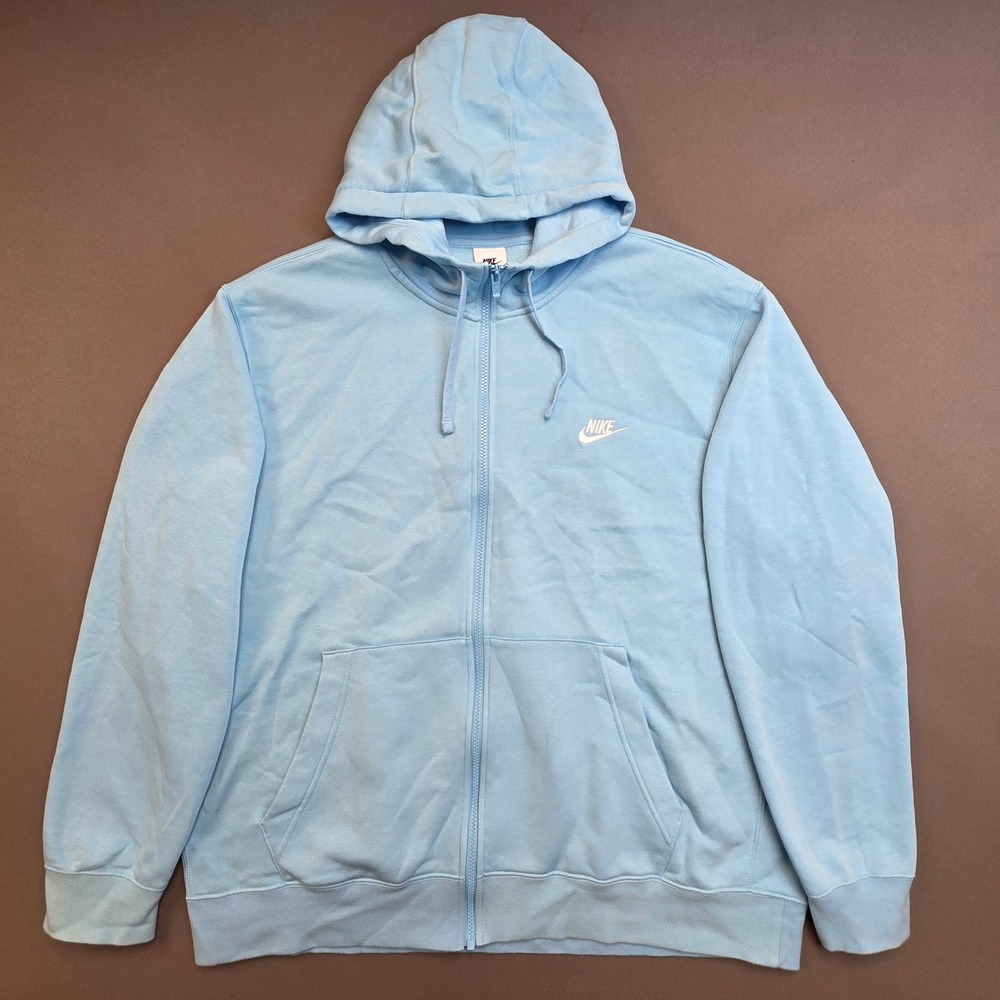 Nike Full Zip Hoodie Men's Embroidered Logo Sportswear Light Blue XXL
